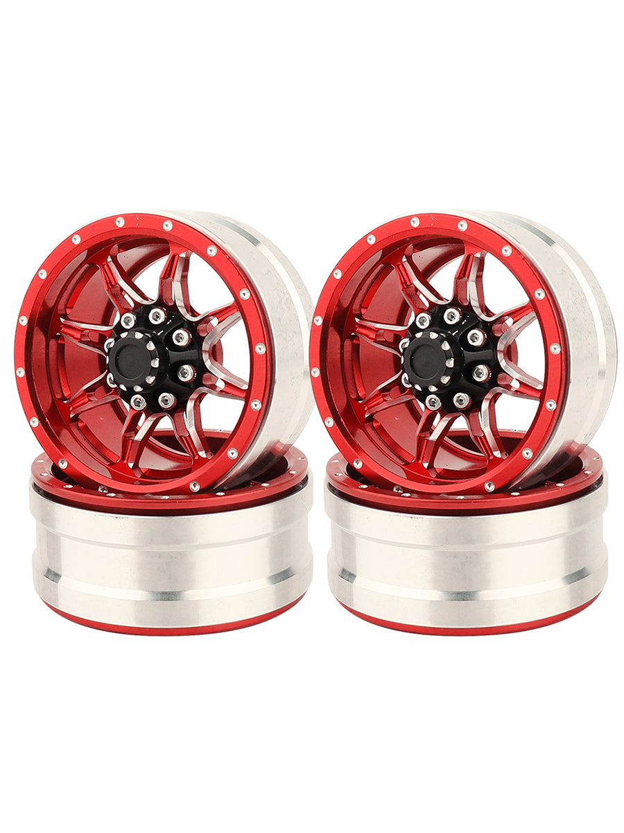 LonZeXy 1.9 Inch CNC Metal Beadlock Wheel Rims & Tyres Kit For 1/10 RC Offroad Crawler Axial SCX10, Alloy RC Wheel Hub Modification Accessories, Black Red Optional