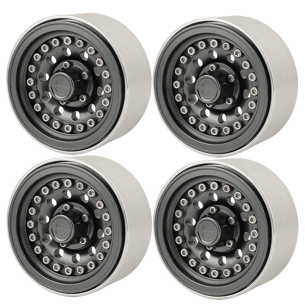 LonZeXy 1.9 Inch CNC Aluminum Beadlock Wheel Rims Rubber Tires Set For 1/10 RC Crawler Axial SCX10 Off Road Climbing Car Alloy Modification Wheels Multiple Color Options