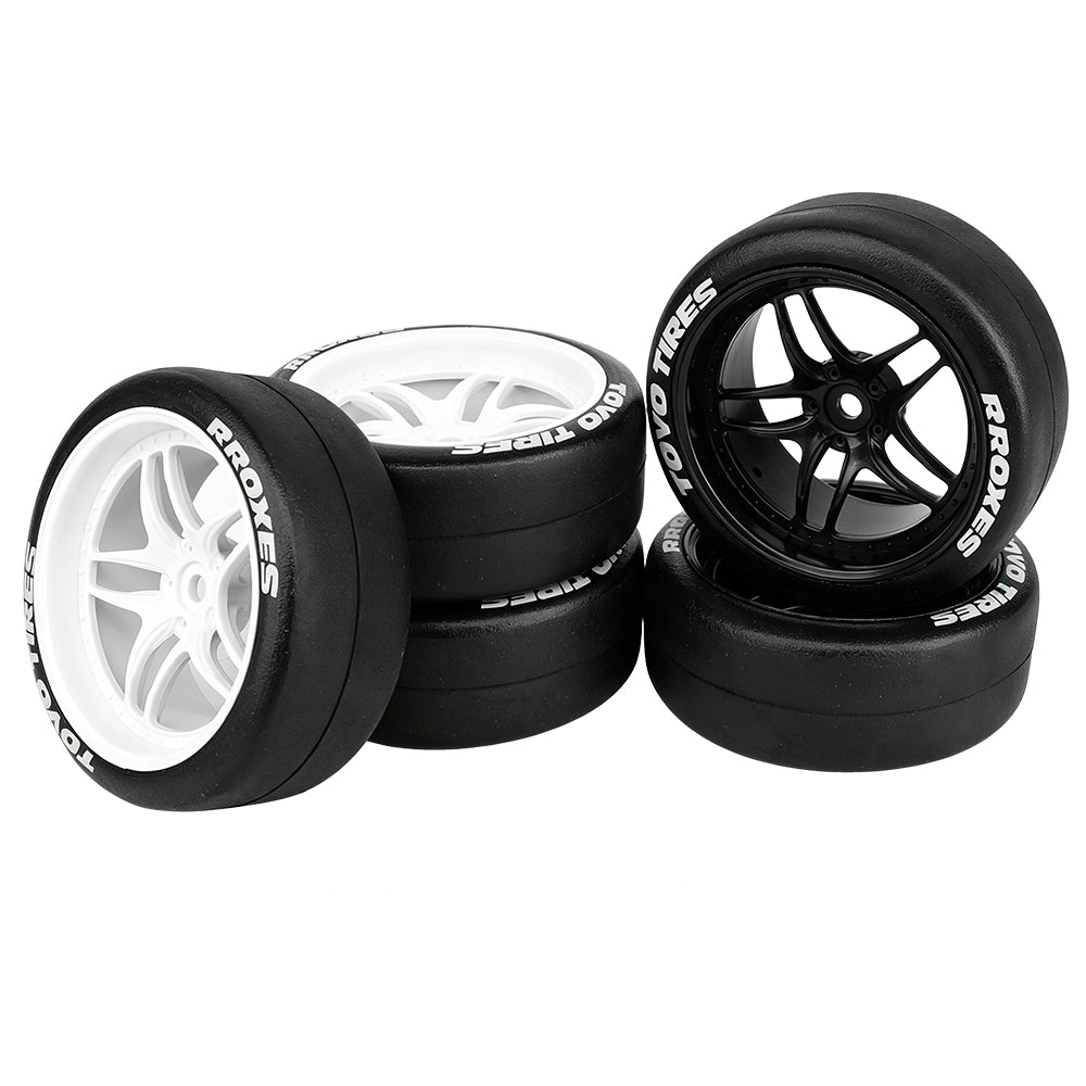 1/10 RC Drift Car Slick Drift Tires With Printed Logo Multi Spoke Plastic Rims 12mm Hex RC Racing Upgrade Parts