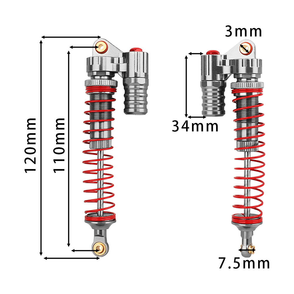 LonZeXy 4PCS 1/10 RC Crawler Piggyback Oil Shock Absorber 70/80/90/100/110/120mm Dual Spring Adjustable Damper For Axial SCX10 TRX4 D90 RC Off-Road Car Upgrade Parts
