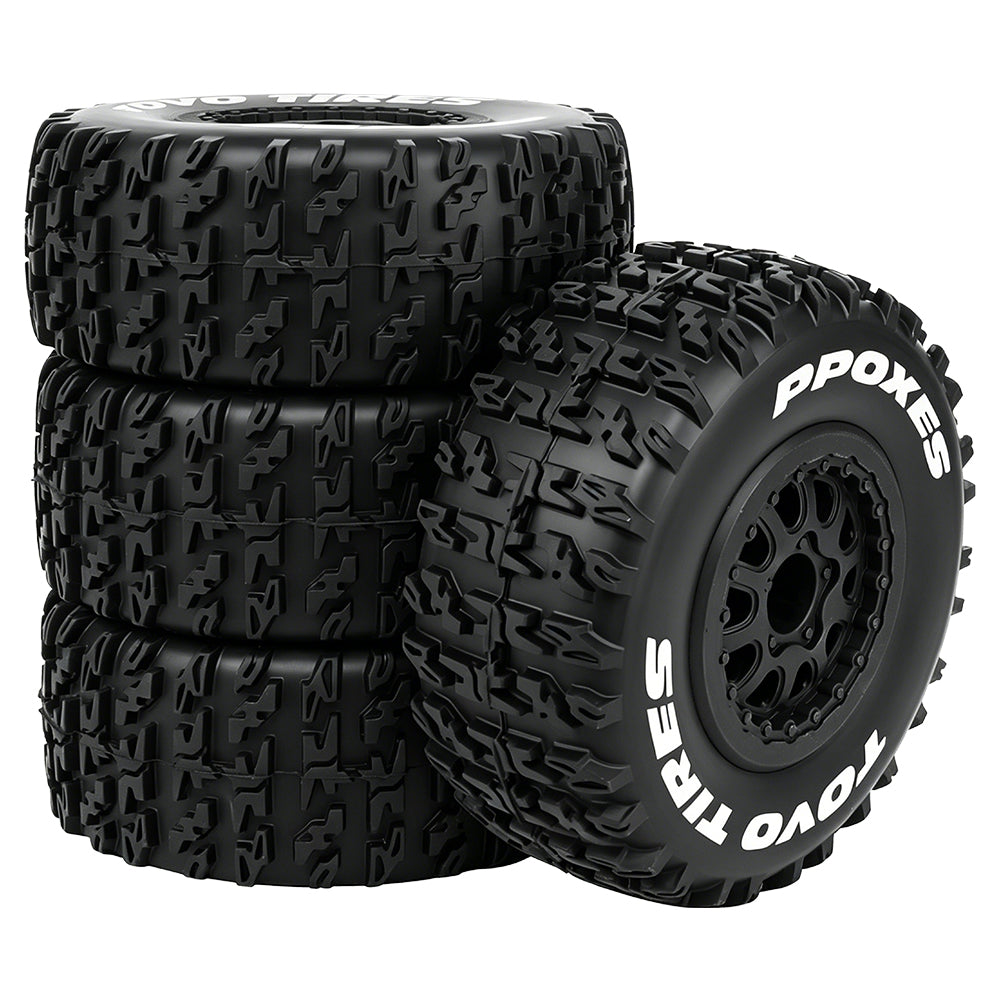 LonZeXy 4PCS DK10 1/10 RC Short Course Truck Wheels Tires Slick Off-Road Rally Racing Tyre Fit Traxxas Mini XRT Flat Ground Wear Resistant RC Buggy RC Model Car Upgrade Rubber Parts