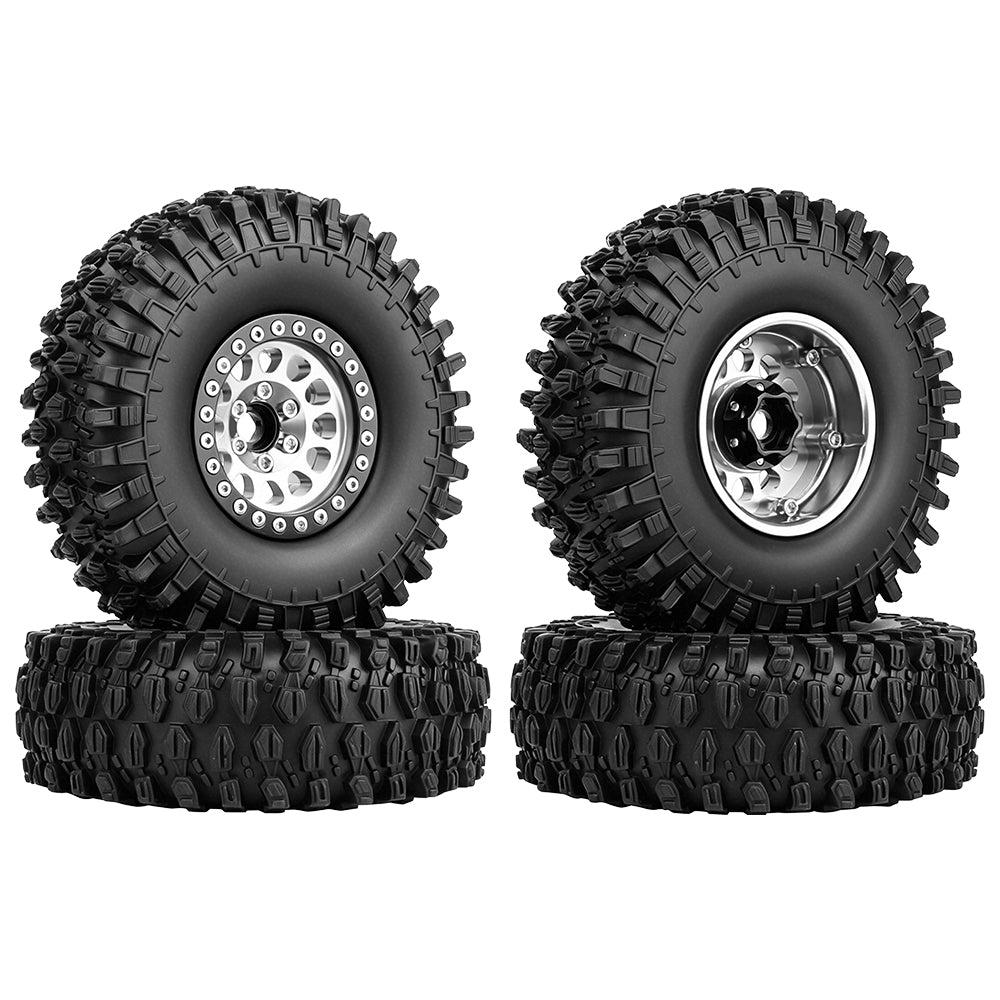 LonZeXy 1.9 Inch CNC Aluminum Beadlock Wheel Rim & Rubber Tire Assembly Triangle Inner Base For 1/10 RC Crawler Axial SCX10 Off Road Climbing Car Upgrade Wheels