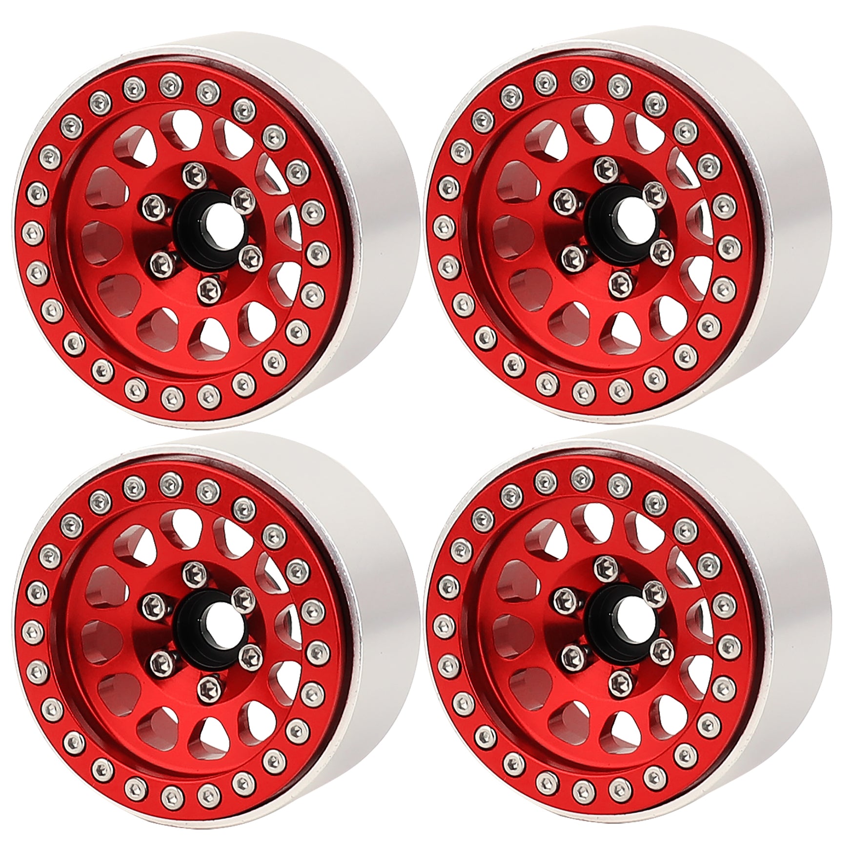 LonZeXy 1.9 Inch CNC Aluminum Beadlock Wheel Rim & Rubber Tire Assembly Triangle Inner Base For 1/10 RC Crawler Axial SCX10 Off Road Climbing Car Upgrade Wheels