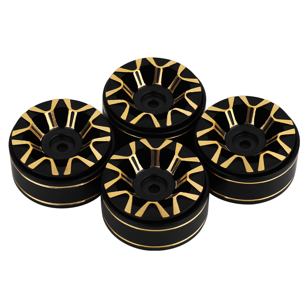 LonZeXy Black Gold CNC Brass Beadlock Wheel Hubs 4Pcs Weighted Rims with 58.7mm Rubber Tires for 1/18 1/24 RC Crawler Car Upgrade