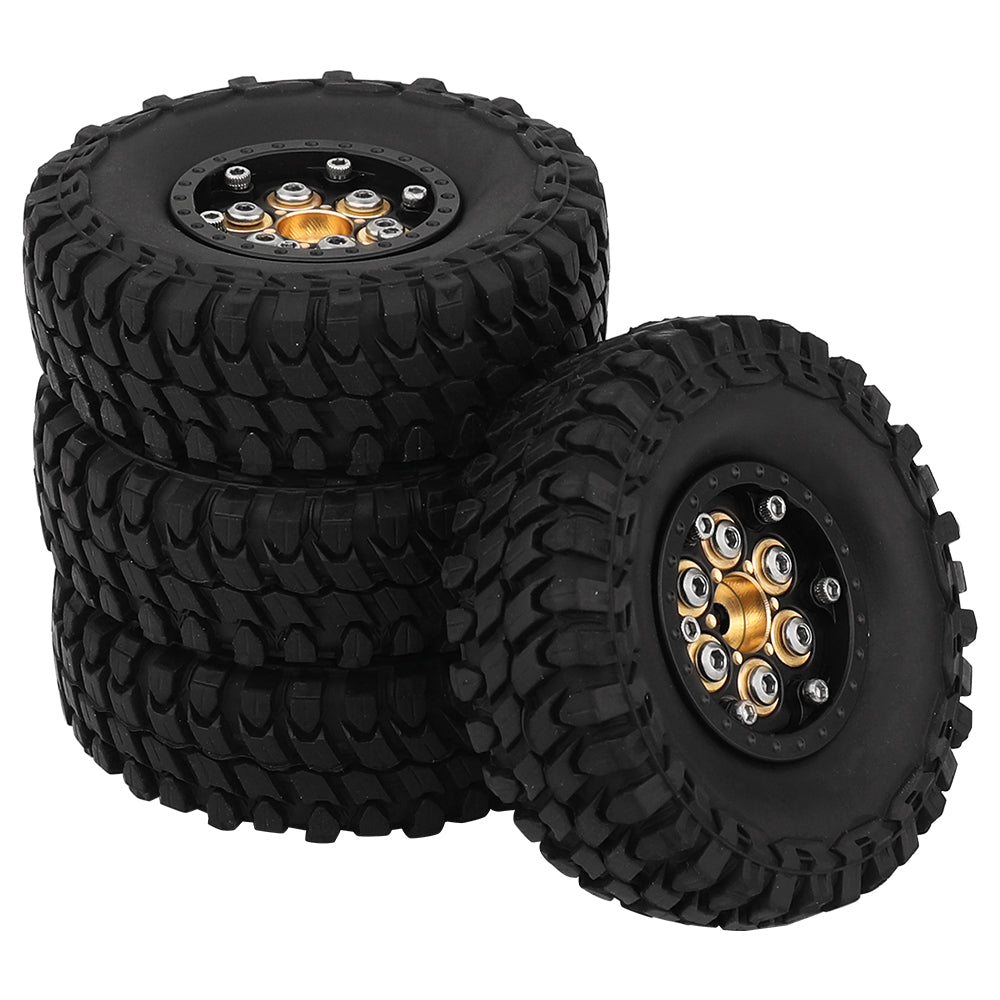 LonZeXy Black Gold Weighted Brass Beadlock Wheels 4Pcs For 1/18 1/24 RC Crawler 55mm Rubber Tires Off-Road Upgrade