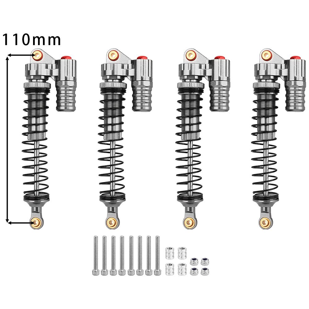 LonZeXy 4PCS 1/10 RC Crawler Piggyback Oil Shock Absorber 70/80/90/100/110/120mm Dual Spring Adjustable Damper For Axial SCX10 TRX4 D90 RC Off-Road Car Upgrade Parts