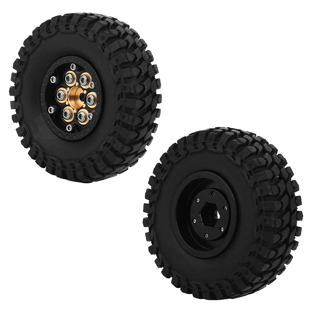 LonZeXy Black Gold Weighted Brass Beadlock Wheels 4Pcs For 1/18 1/24 RC Crawler 55mm Rubber Tires Off-Road Upgrade