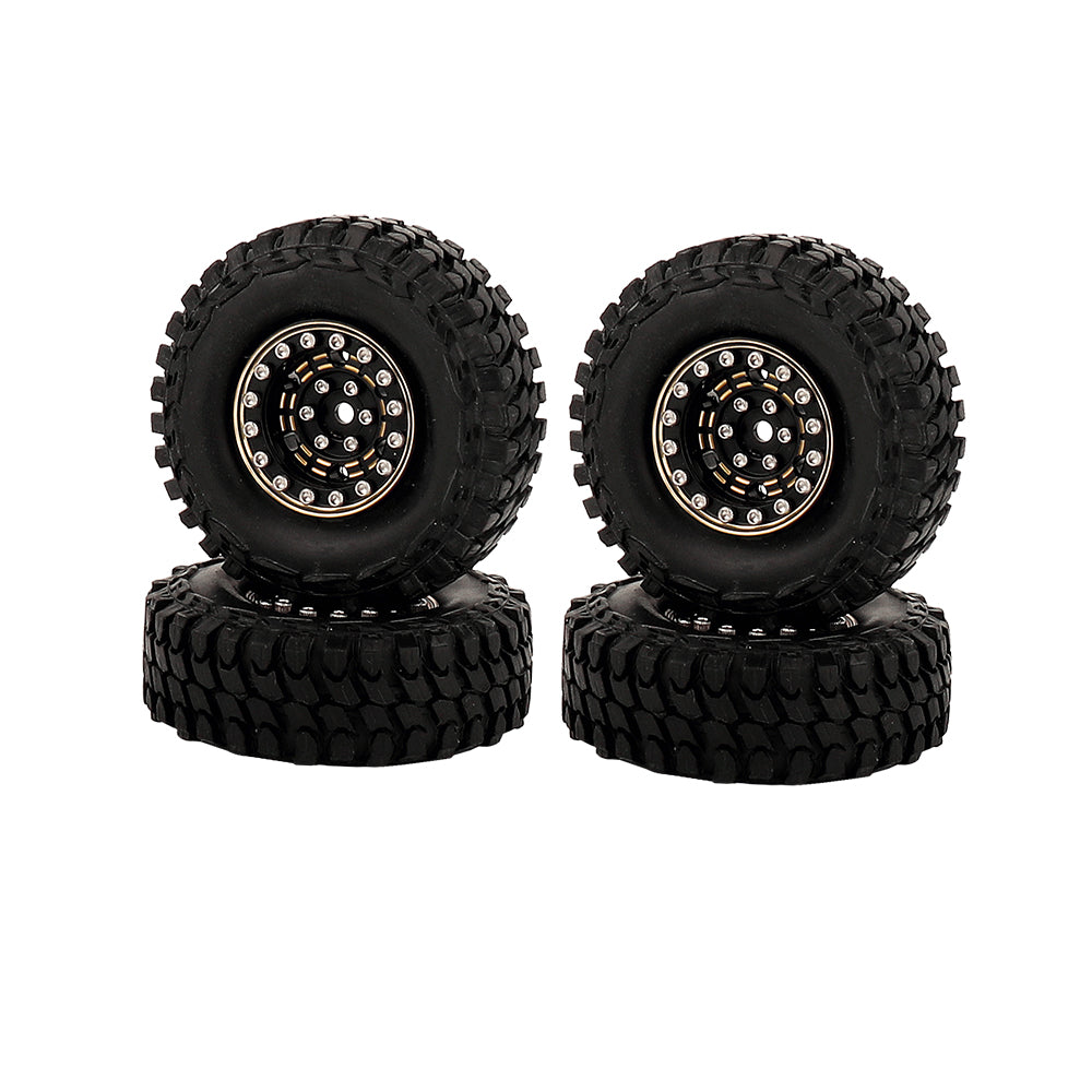 LonZeXy 1/18 1/24 RC Crawler Brass Wheel Rims 4Pcs Black Gold Heavy Weight Wheel Hub with Tires RC Model Upgrade Parts