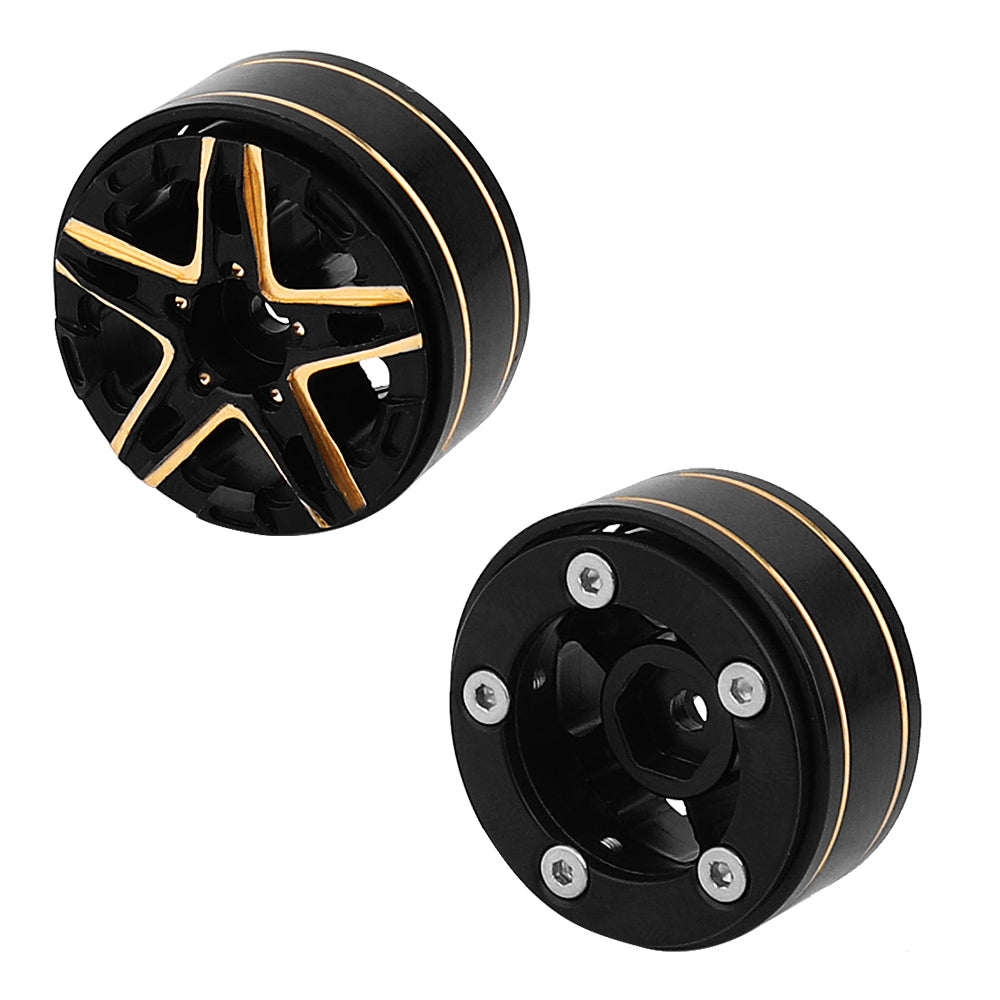 LonZeXy Weighted Brass Wheel Rims 4Pcs Black Gold Style For 1/18 1/24 RC Crawler, 55mm Rubber Tyres Offroad Model Upgrade
