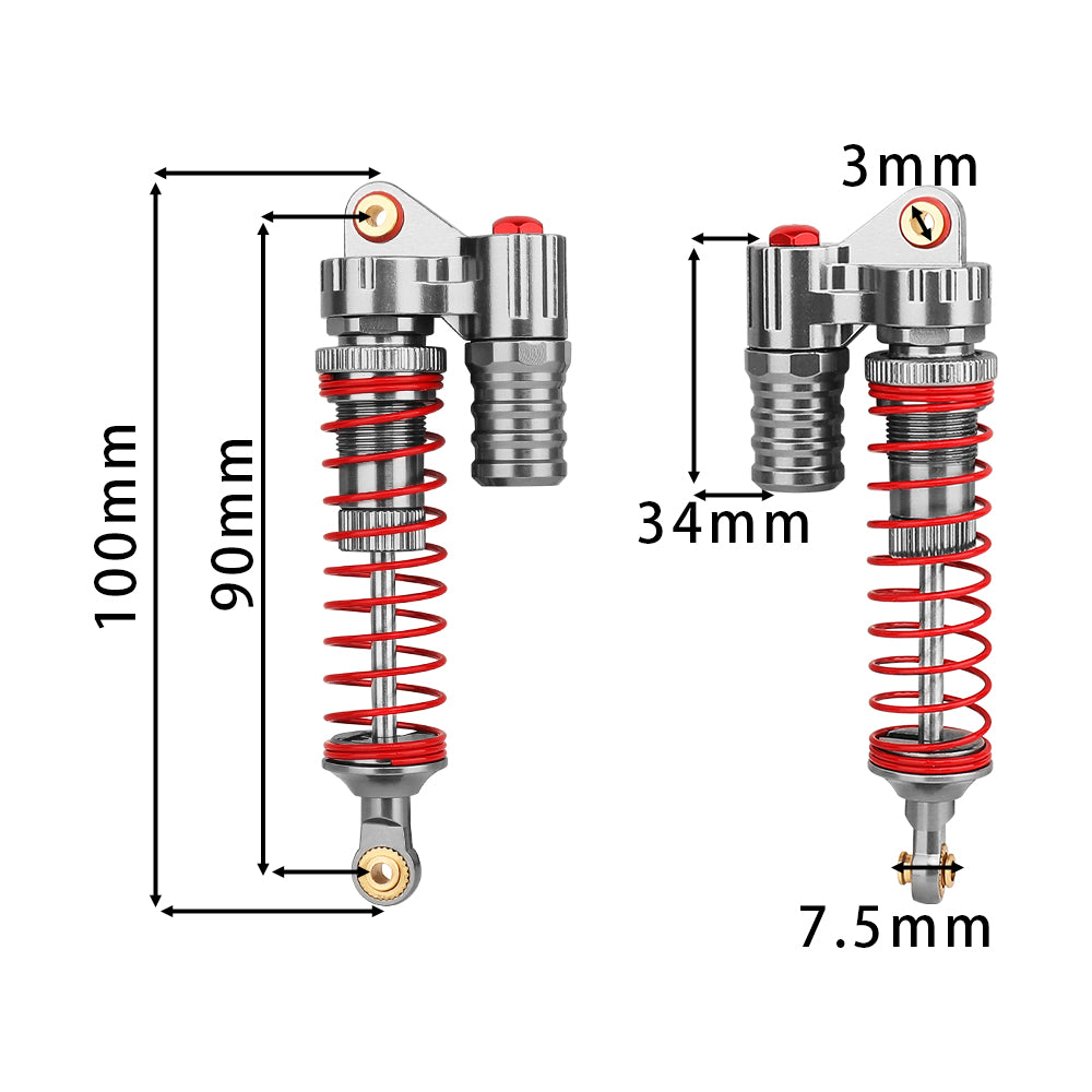 LonZeXy 4PCS 1/10 RC Crawler Piggyback Oil Shock Absorber 70/80/90/100/110/120mm Dual Spring Adjustable Damper For Axial SCX10 TRX4 D90 RC Off-Road Car Upgrade Parts