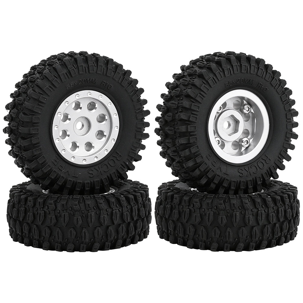 4PCS 55mm 1.0" Beadlock Wheel Rim Tire Set 7mm Hex Aluminum Alloy Wheels for Axial SCX24 C10 90081 1/24 RC Crawler Car Upgrade Parts