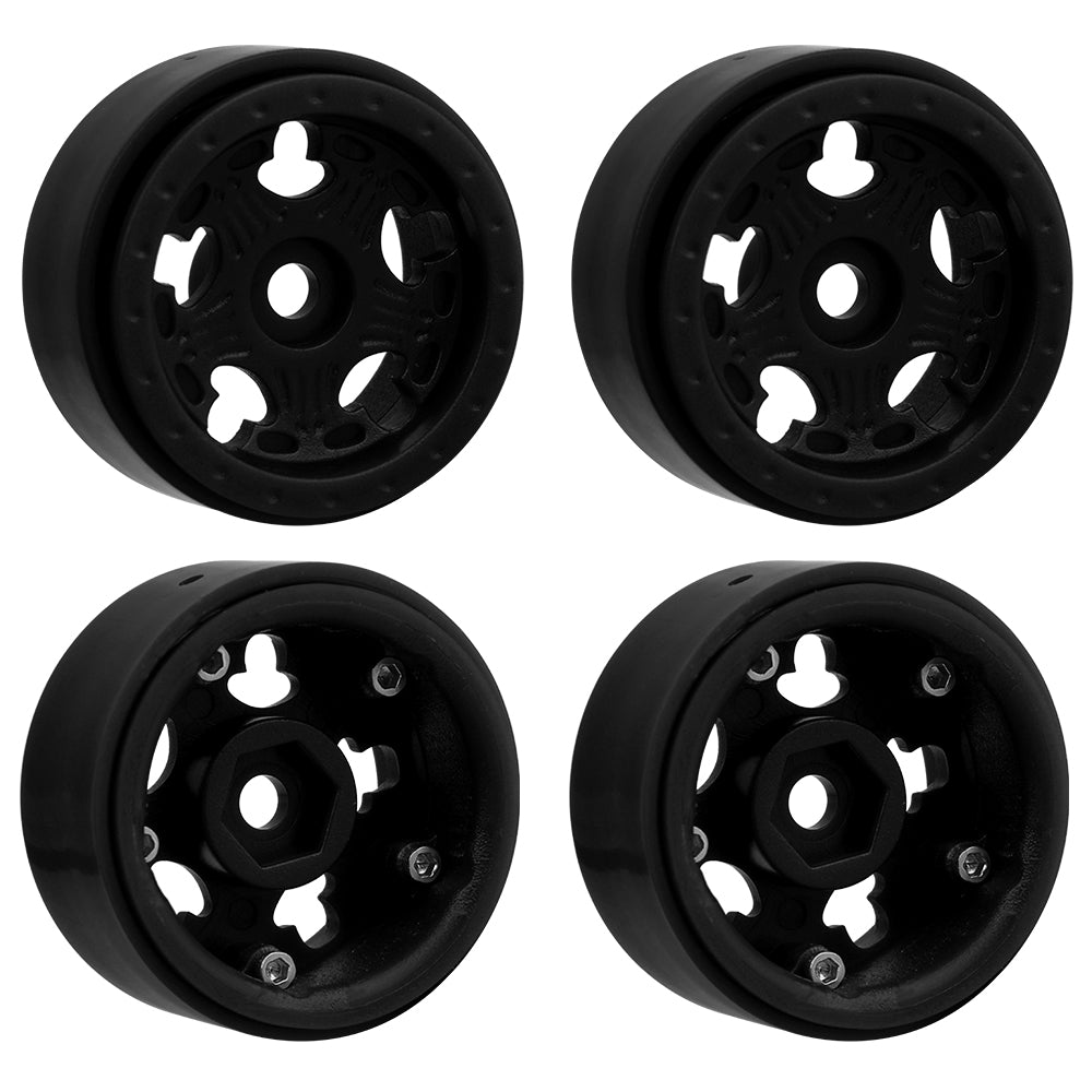 LonZeXy 1.0 inch Plastic Wheel Hub Rims or with Rubber Tires 4PCS For 1/24 SCX24 1/28 RC Off-Road Buggy Mini Model Truck 29.6mm Diameter Colorful RC Car Replacement Parts Style E