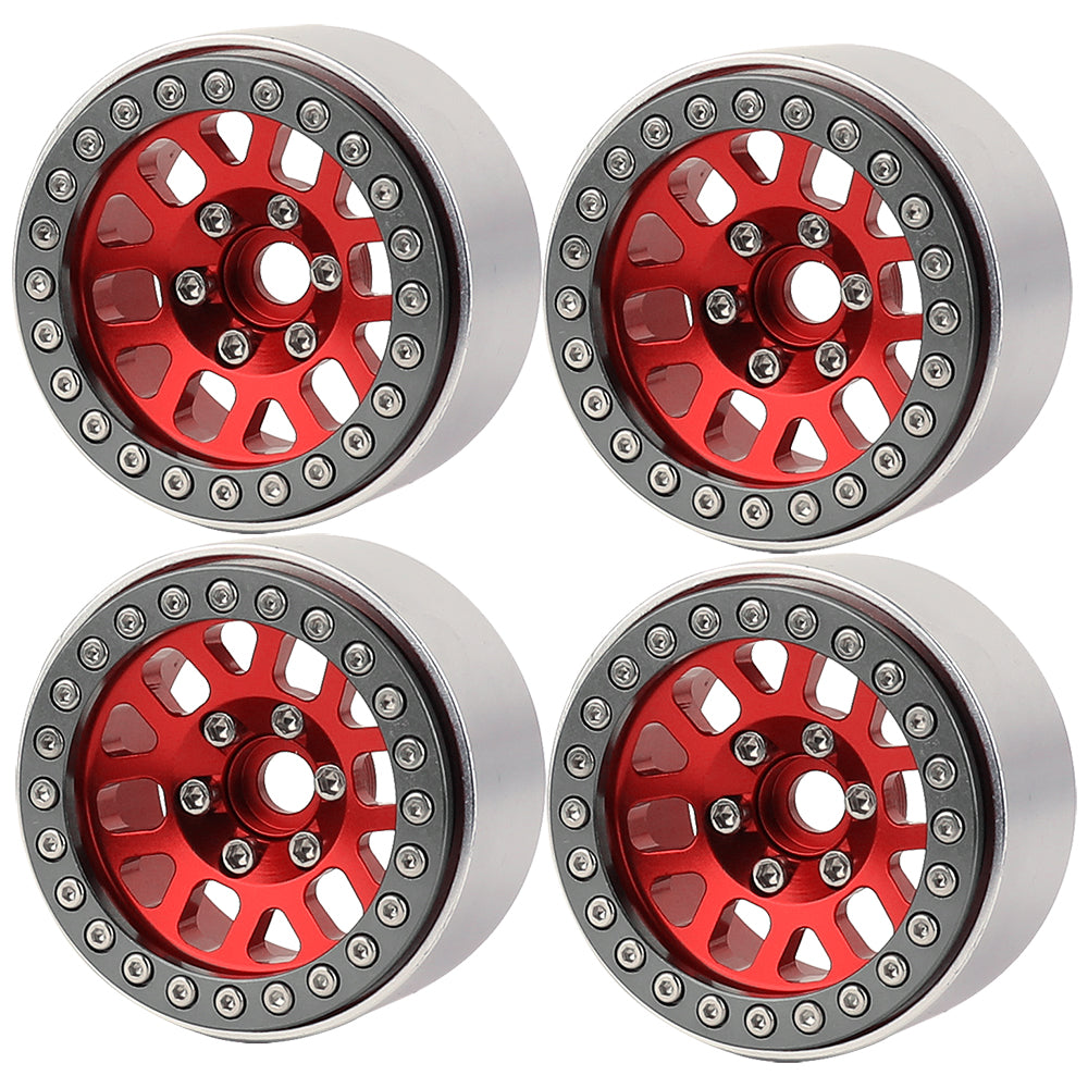 LonZeXy 1.9 Inch CNC Aluminum Beadlock Wheel Rims Rubber Tires Set For 1/10 RC Crawler Axial SCX10 Off-Road Climbing Car Alloy Modification Wheels Multiple Color Options