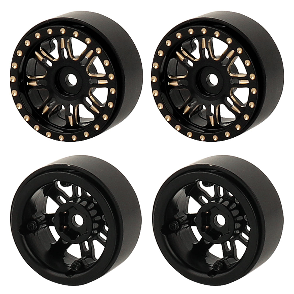 LonZeXy 1/18 1/24 RC Crawler Heavy Duty Brass Beadlock Wheel Hubs 4Pcs Black Gold RC Off-Road Car Upgrade Wheel Rims