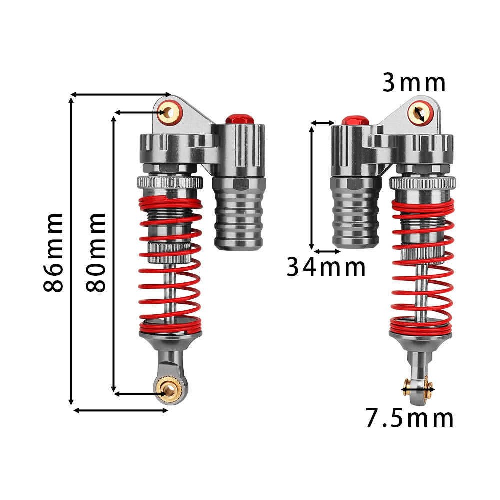 LonZeXy 4PCS 1/10 RC Crawler Piggyback Oil Shock Absorber 70/80/90/100/110/120mm Dual Spring Adjustable Damper For Axial SCX10 TRX4 D90 RC Off-Road Car Upgrade Parts