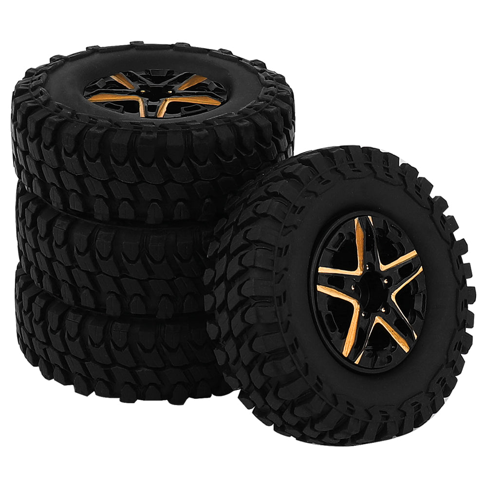 LonZeXy Weighted Brass Wheel Rims 4Pcs Black Gold Style For 1/18 1/24 RC Crawler, 55mm Rubber Tyres Offroad Model Upgrade