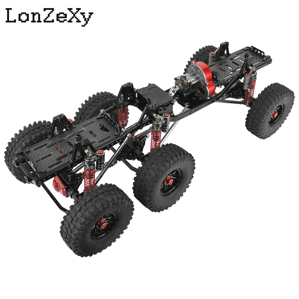 LONZEXY DIY 6x6 Frame+2 Front Steering Axles+Middle Axle Transmission 2 Battery Trays for SCX10