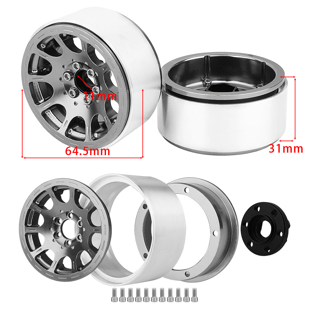 LonZeXy 2.2 Inch CNC Aluminum Beadlock Wheel Rims 97.7g For 1/10 RC Crawler, Replacement Wheel Hub For SCX10 TRX4