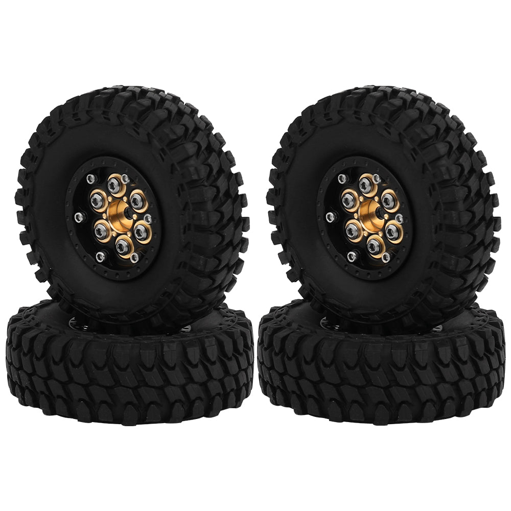LonZeXy Black Gold Weighted Brass Beadlock Wheels 4Pcs For 1/18 1/24 RC Crawler 55mm Rubber Tires Off-Road Upgrade
