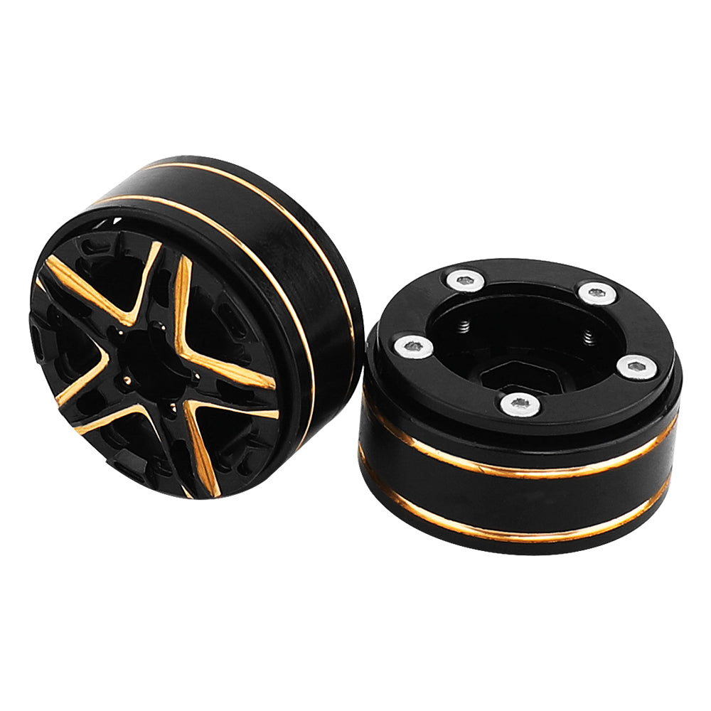 LonZeXy Weighted Brass Wheel Rims 4Pcs Black Gold Style For 1/18 1/24 RC Crawler, 55mm Rubber Tyres Offroad Model Upgrade