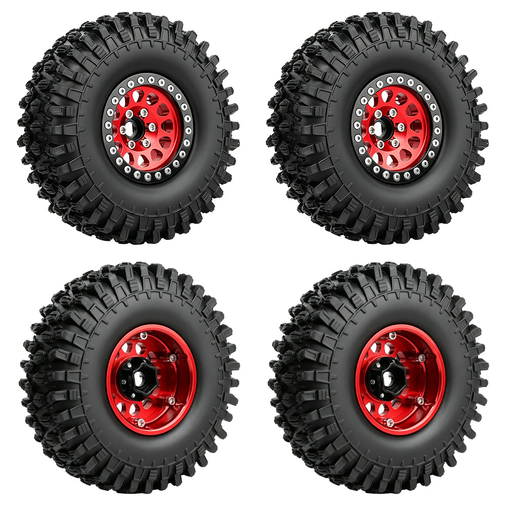 LonZeXy 1.9 Inch CNC Aluminum Beadlock Wheel Rim & Rubber Tire Assembly Triangle Inner Base For 1/10 RC Crawler Axial SCX10 Off Road Climbing Car Upgrade Wheels