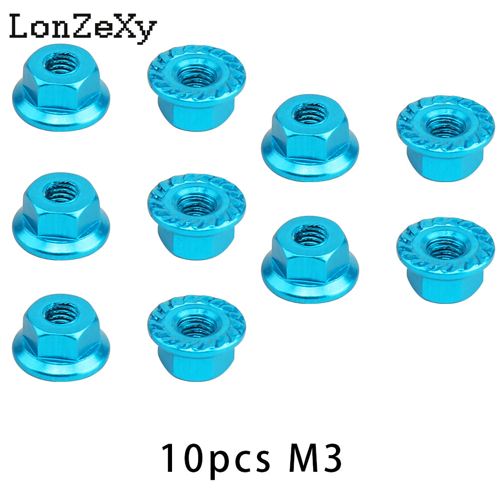 Lonzexy 1/10 & 1/14 Scale RC Car M3 Flange Nuts - 10 Pics