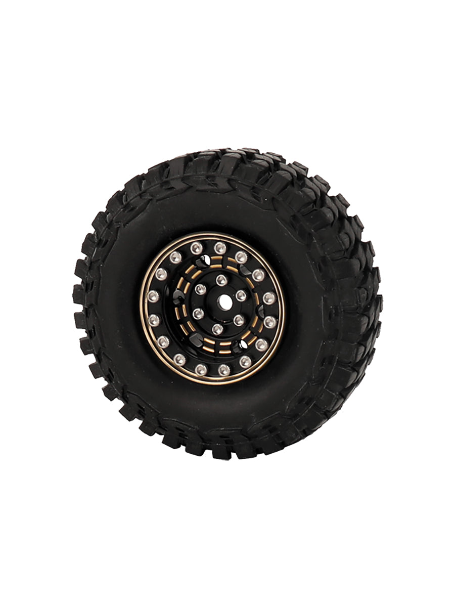 LonZeXy 1/18 1/24 RC Crawler Brass Wheel Rims 4Pcs Black Gold Heavy Weight Wheel Hub with Tires RC Model Upgrade Parts