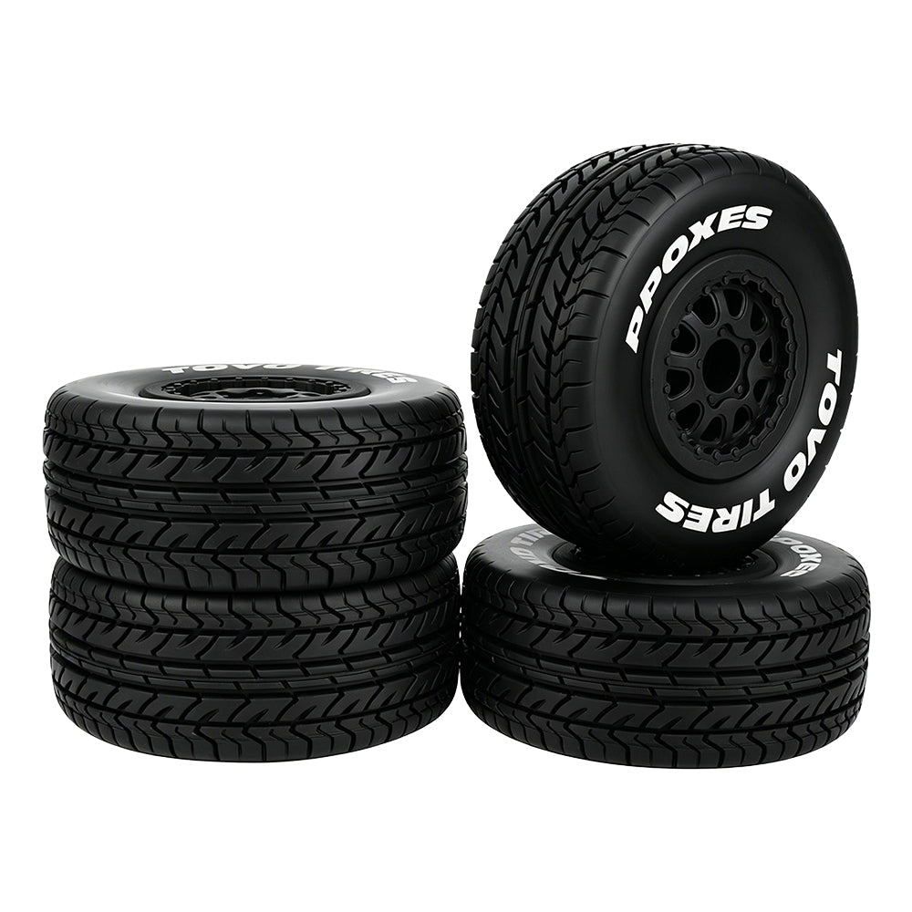 LonZeXy 4PCS DK10 1/10 RC Short Course Truck Wheels Tires Slick Off-Road Rally Racing Tyre Fit Traxxas Mini XRT Flat Ground Wear Resistant RC Buggy RC Model Car Upgrade Rubber Parts