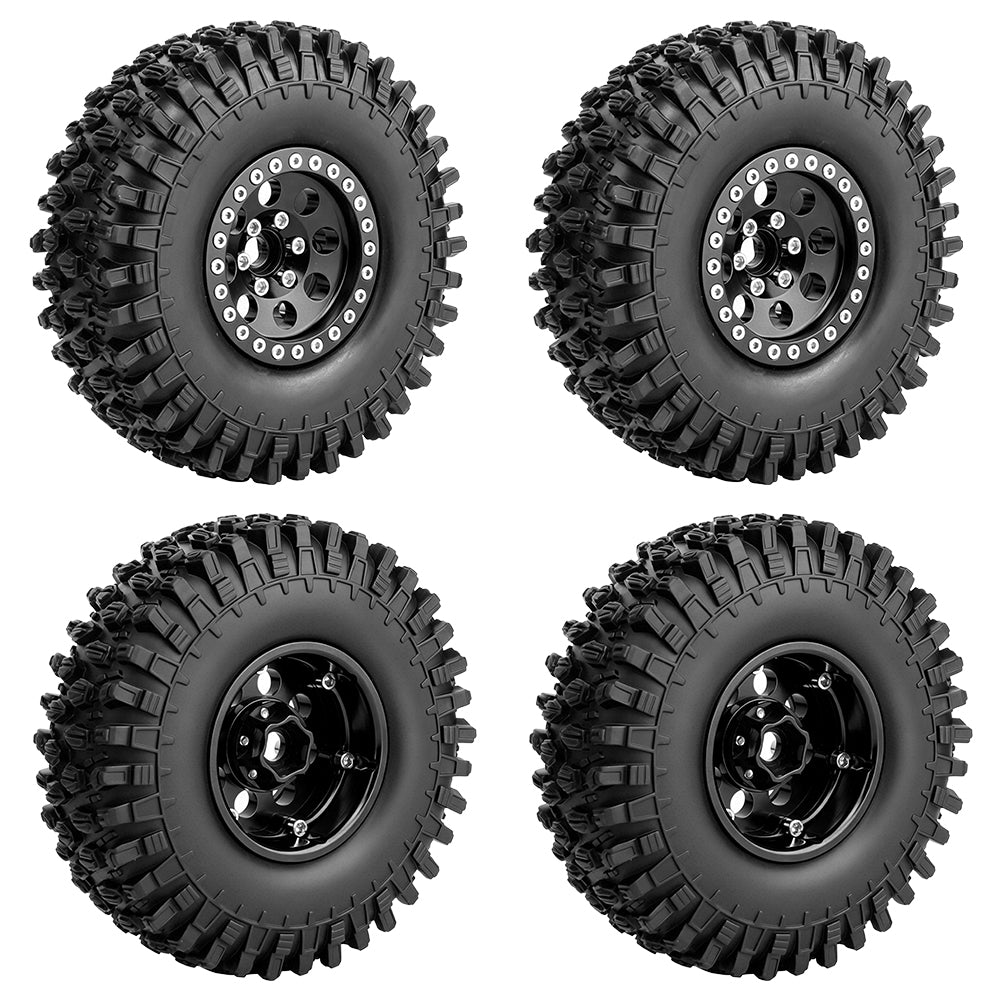 LonZeXy 1.9 Inch CNC Aluminum Beadlock Wheel Rim & Rubber Tire Assembly For 1/10 RC Crawler Axial SCX10 Off-Road Climbing Car Alloy Upgrade Wheels Multiple Two-Tone Colors
