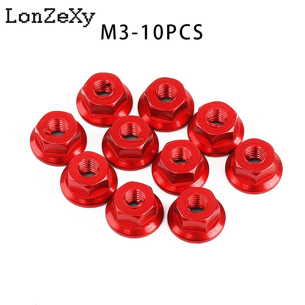 Lonzexy 1/10 & 1/14 Scale RC Car M3 Flange Nuts - 10 Pics