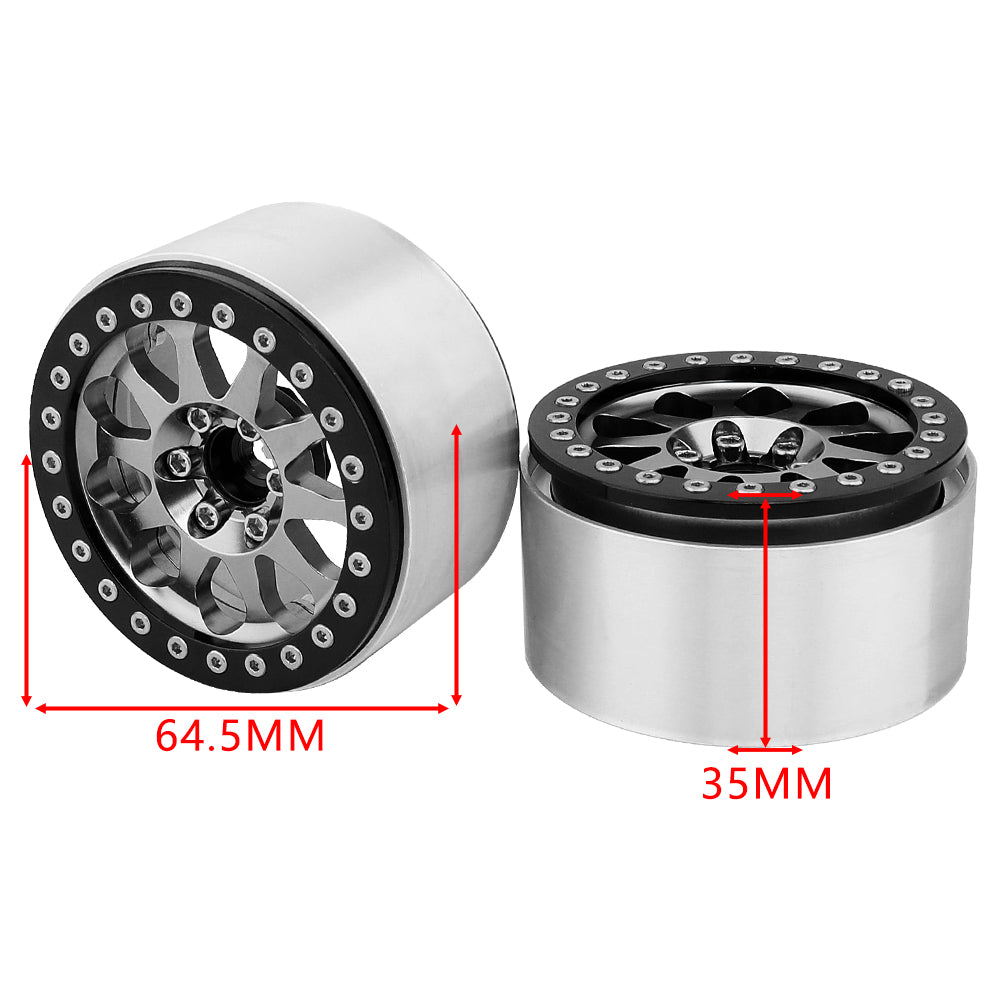 LonZeXy 2.2 Inch CNC Aluminum Beadlock Wheel Rims 110.5g 64.5×35mm For 1/10 RC Crawler Axial SCX10 II TRX4 RC Off‑Road Car Upgrade Replacement Hubs