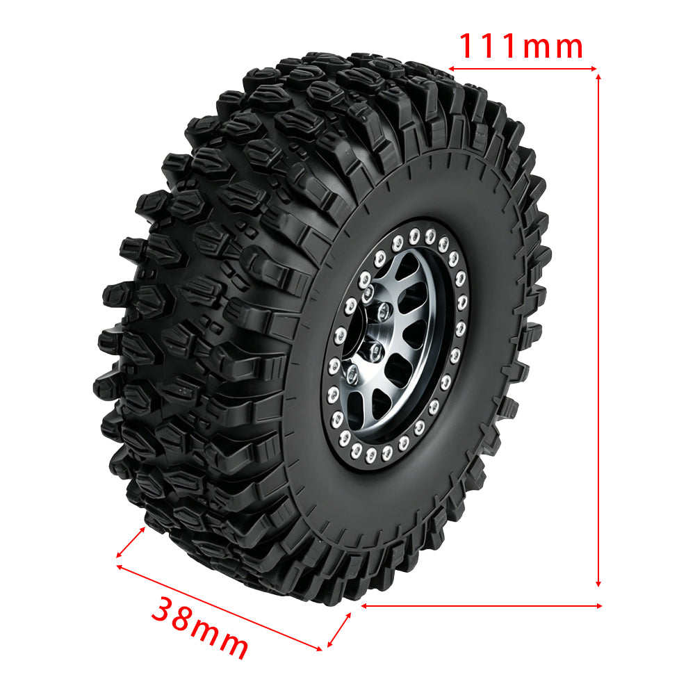 LonZeXy 1.9 Inch CNC Aluminum Beadlock Wheel Rims Rubber Tires Set For 1/10 RC Crawler Axial SCX10 Off-Road Climbing Car Alloy Modification Wheels Multiple Color Options