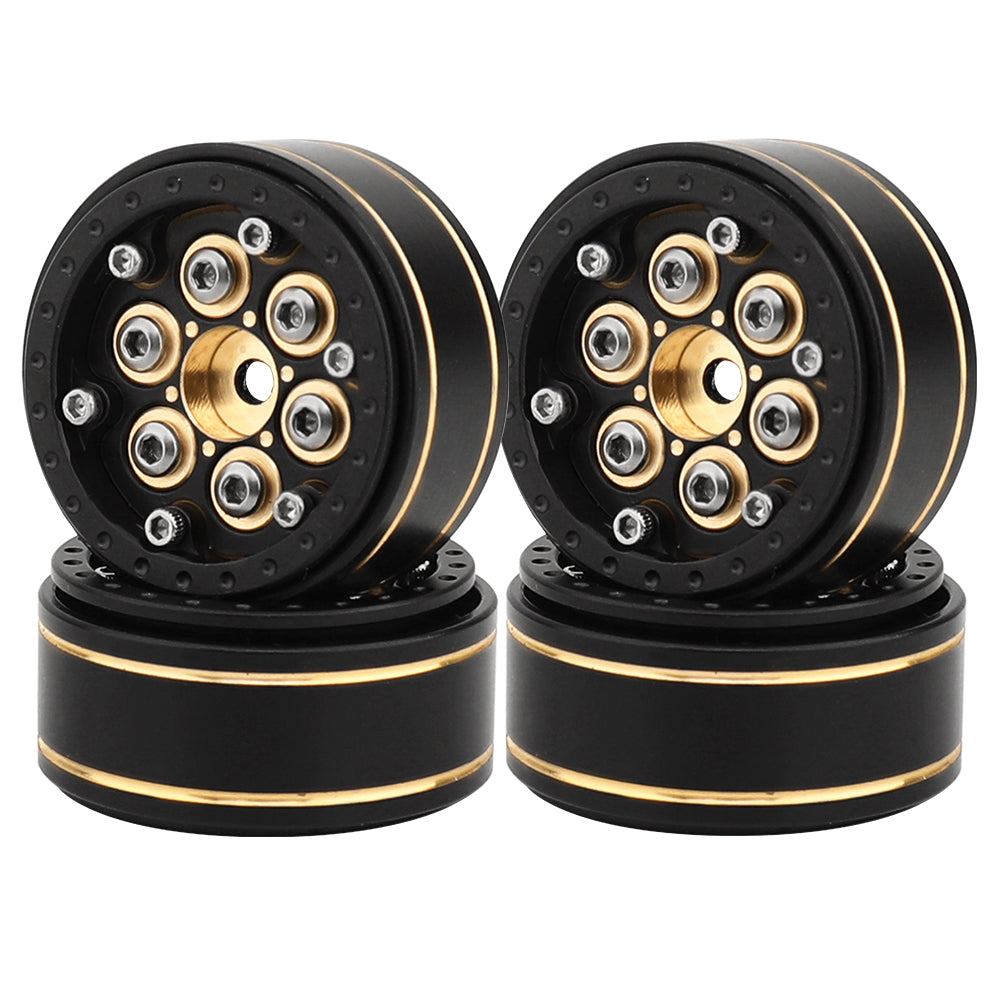 LonZeXy Black Gold Weighted Brass Beadlock Wheels 4Pcs For 1/18 1/24 RC Crawler 55mm Rubber Tires Off-Road Upgrade