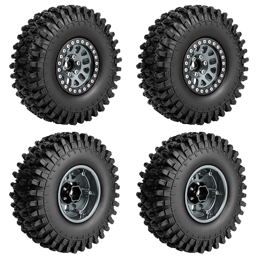 LonZeXy 1.9 Inch CNC Aluminum Beadlock Wheel Rims Rubber Tires Set For 1/10 RC Crawler Axial SCX10 Off-Road Climbing Car Alloy Modification Wheels Multiple Color Options
