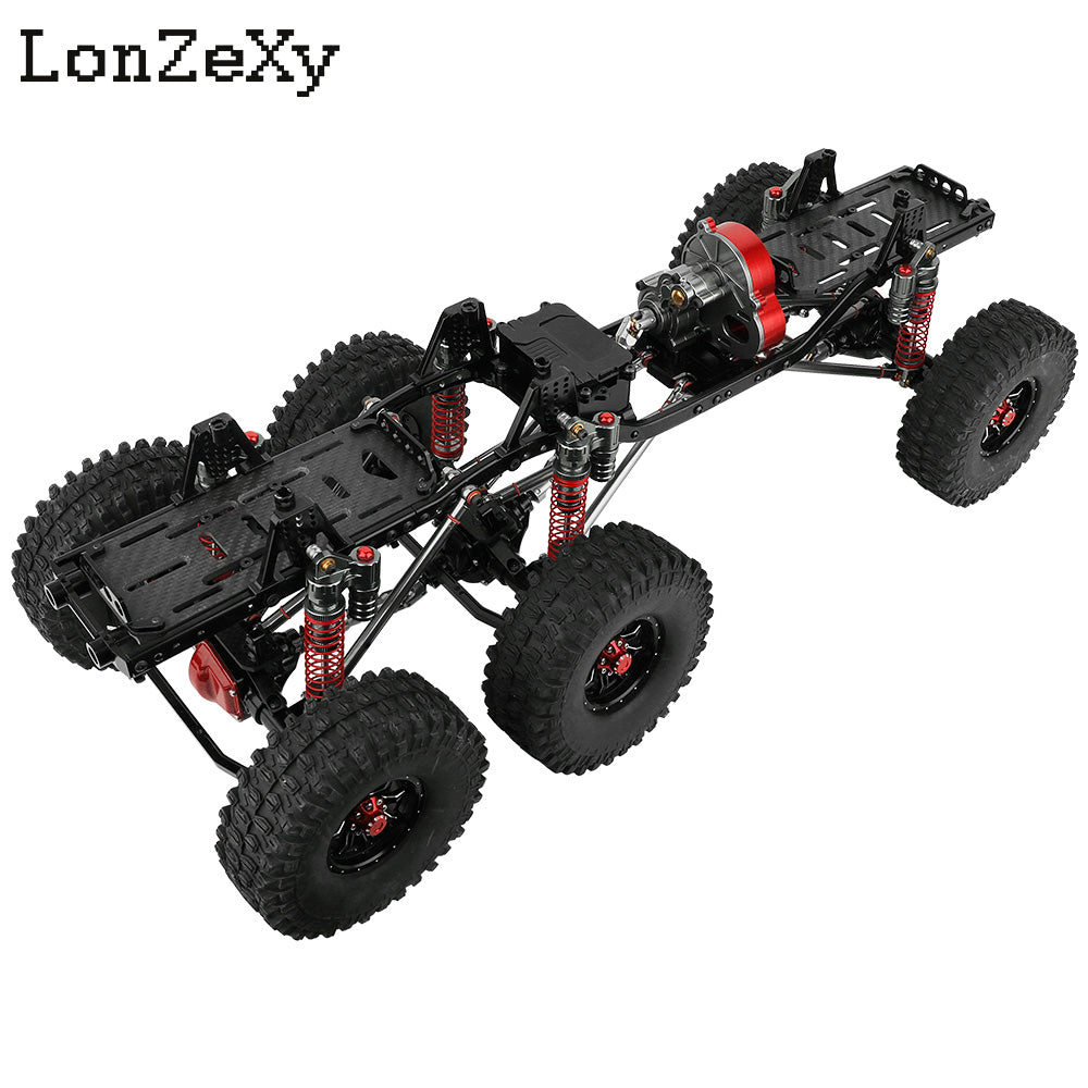 LONZEXY DIY 6x6 Frame+2 Front Steering Axles+Middle Axle Transmission 2 Battery Trays for SCX10