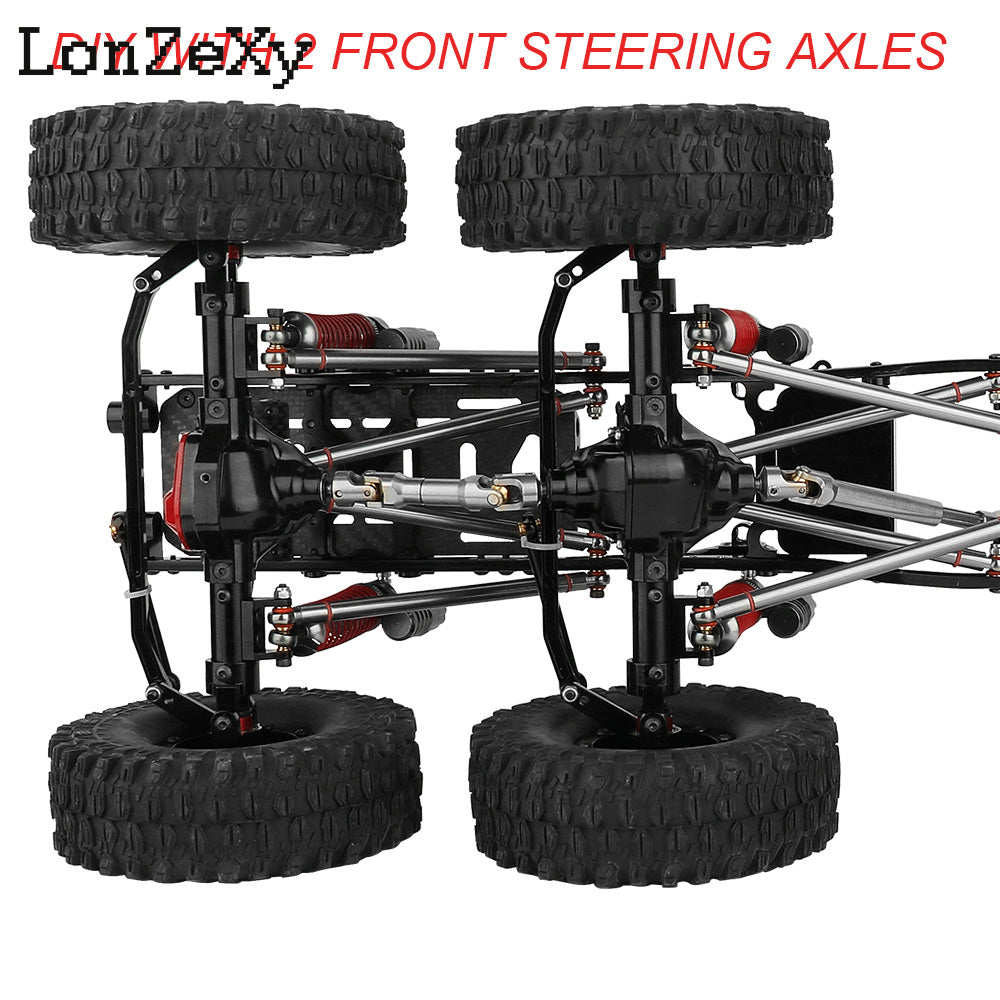 LONZEXY DIY 6x6 Frame+2 Front Steering Axles+Middle Axle Transmission 2 Battery Trays for SCX10