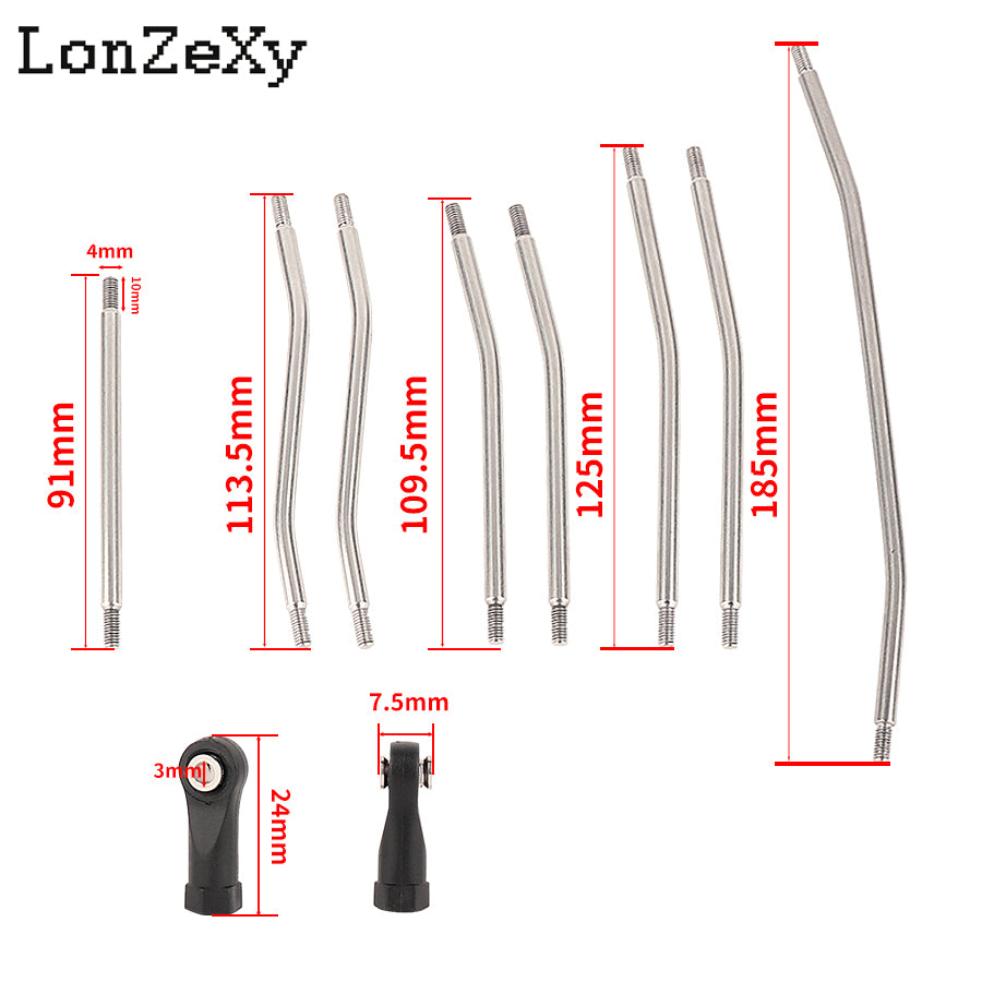 LONZEXY Wheelbase Stainless Steel Rod Links Set for 1/10 Axial SCX10 & SCX10 II 90046