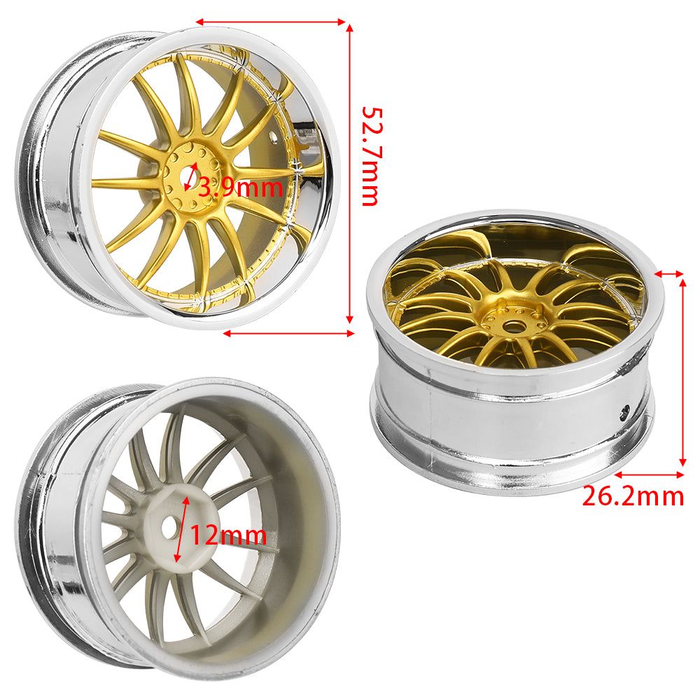 1/10 RC On-Road Drift Car Electroplated Plastic Wheel Rims 4 Styles Multi Color 12mm Hex Empty Hubs RC Modification Parts