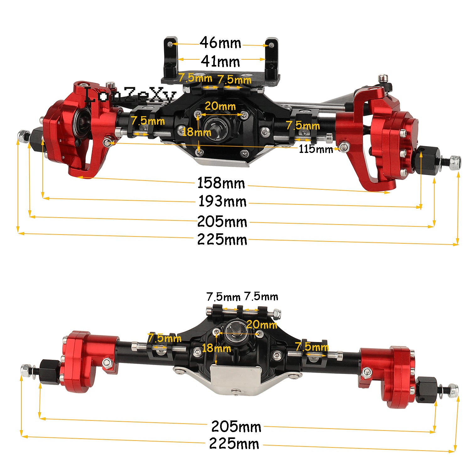 LONZEXY Aluminum Rear Portal Axles Set for 1/10 SCX10 II