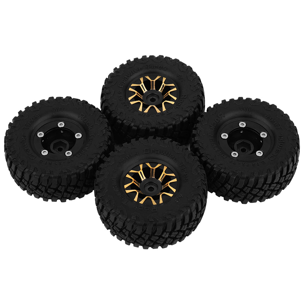LonZeXy Black Gold CNC Brass Beadlock Wheel Hubs 4Pcs Weighted Rims with 58.7mm Rubber Tires for 1/18 1/24 RC Crawler Car Upgrade