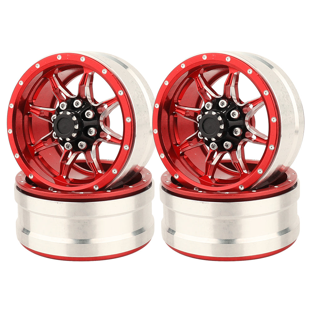 LonZeXy 1.9 Inch CNC Metal Beadlock Wheel Rims & Tyres Kit For 1/10 RC Offroad Crawler Axial SCX10, Alloy RC Wheel Hub Modification Accessories, Black Red Optional