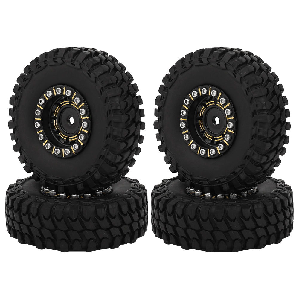 LonZeLy 1/18 1/24 RC Crawler Brass Beadlock Wheel Rims 4Pcs Black Gold With 55mm Rubber Tires RC Offroad Upgrade Parts