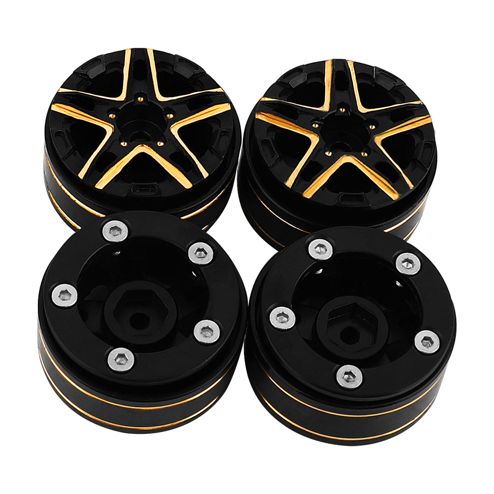 LonZeXy Weighted Brass Wheel Rims 4Pcs Black Gold Style For 1/18 1/24 RC Crawler, 55mm Rubber Tyres Offroad Model Upgrade