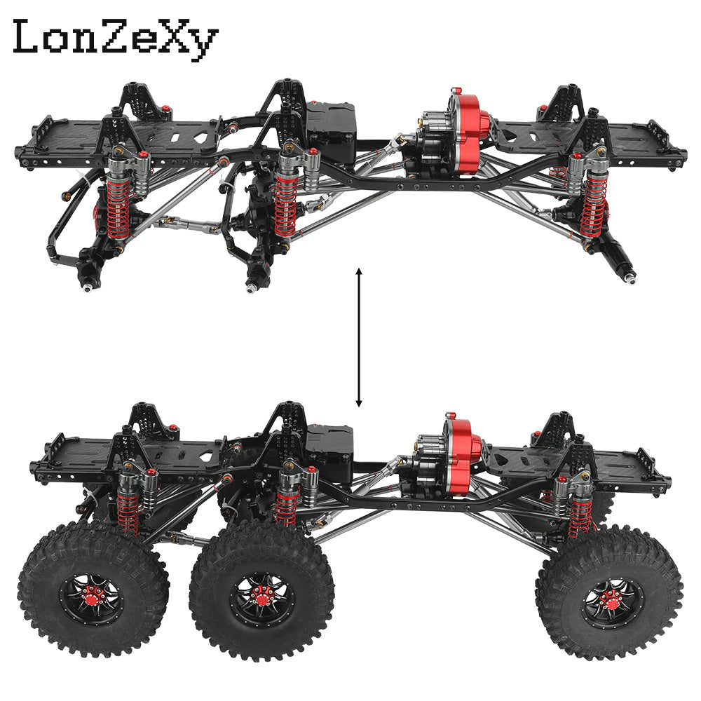LONZEXY DIY 6x6 Frame+2 Front Steering Axles+Middle Axle Transmission 2 Battery Trays for SCX10