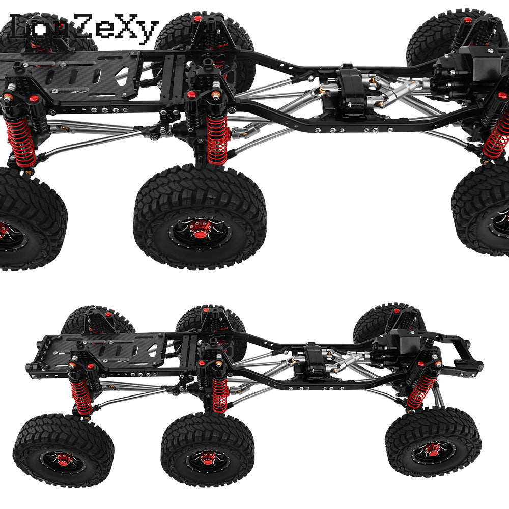 Lonzexy Metal  1/10 6x6 Chassis Frame with 2 Front Steering Axles and Middle Axle Transmission 2 Battery Trays DIY Set for Axial SCX10