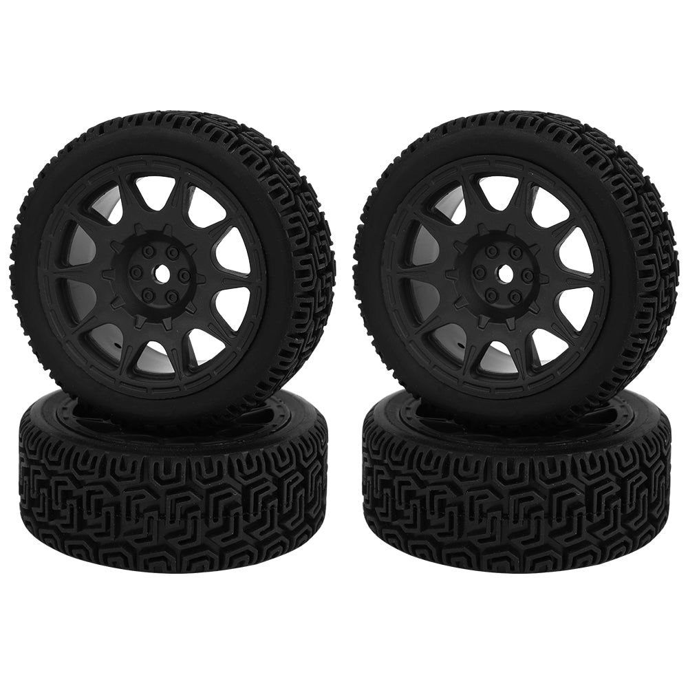 4Pcs 70mm RC Car Rally Tires Type C Nylon Wheel Rims Maze Pattern Rubber Tyres for 1/10 Tamiya TT01 XV02 Kyosho FW06 HSP 94123 On Road Touring Car Upgrade Parts