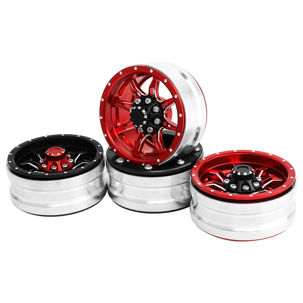 LonZeXy 1.9 Inch CNC Metal Beadlock Wheel Rims & Tyres Kit For 1/10 RC Offroad Crawler Axial SCX10, Alloy RC Wheel Hub Modification Accessories, Black Red Optional