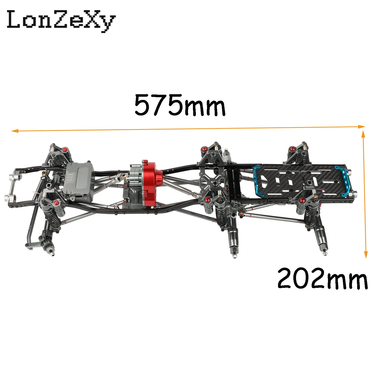 LONZEXY Metal 6x6 Frame+2 Front Axles+ Middle Transmission 2 Battery Trays for SCX10 (No Wheels)