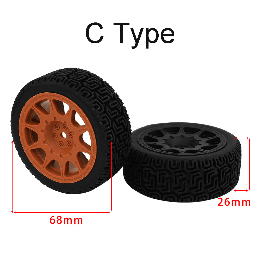 4Pcs 70mm RC Car Rally Tires Type C Nylon Wheel Rims Maze Pattern Rubber Tyres for 1/10 Tamiya TT01 XV02 Kyosho FW06 HSP 94123 On Road Touring Car Upgrade Parts