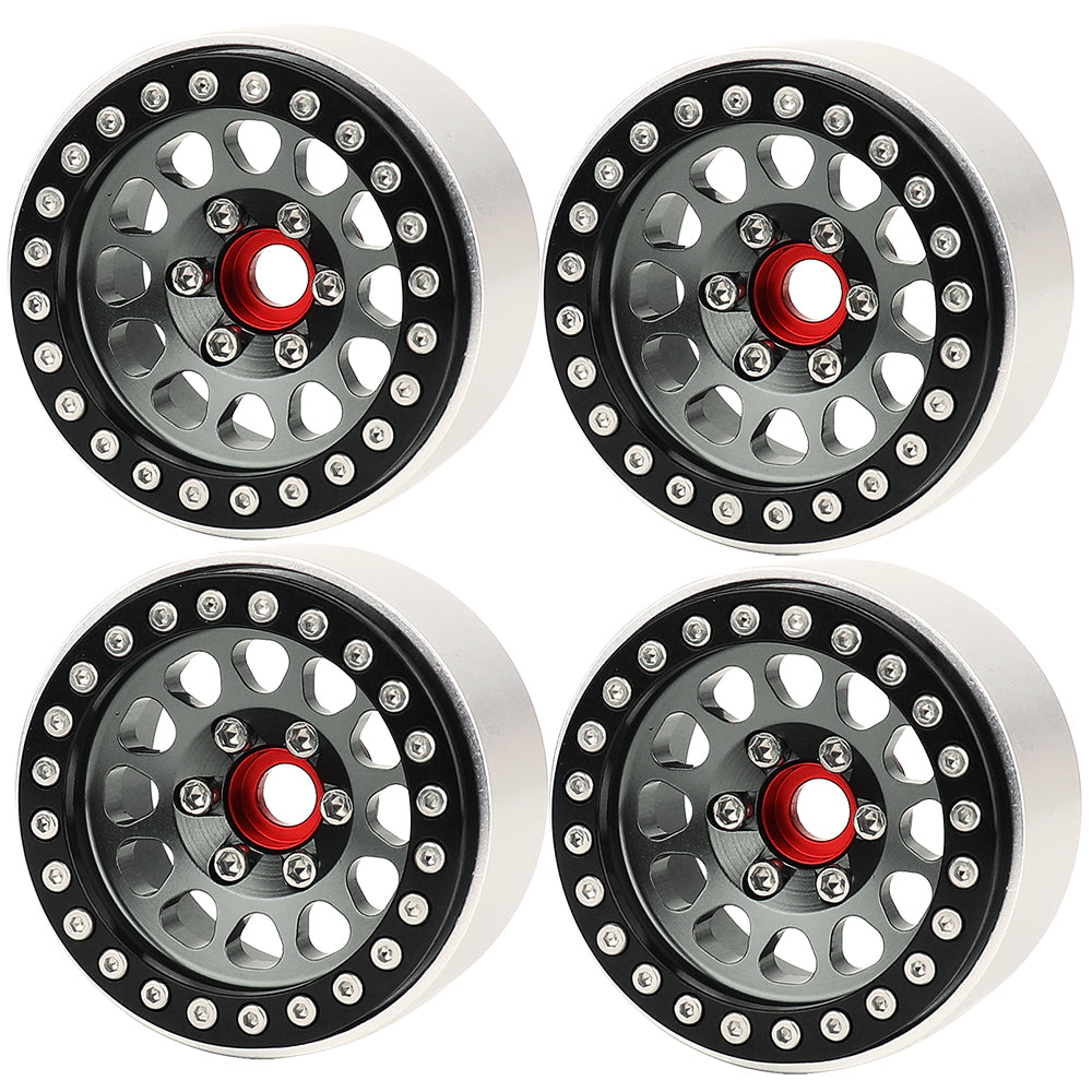 LonZeXy 1.9 Inch CNC Aluminum Beadlock Wheel Rim & Rubber Tire Assembly Triangle Inner Base For 1/10 RC Crawler Axial SCX10 Off Road Climbing Car Upgrade Wheels